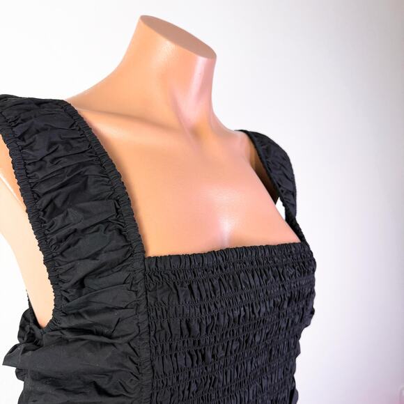 Ganni Back Cutout Cotton Poplin Basque Whimsigoth Grunge Midi Dress Black sz 14 - Picture 4 of 13